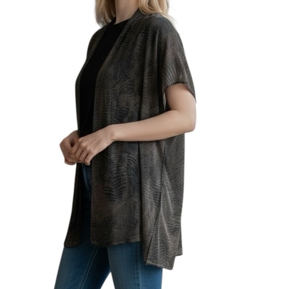 Coldwater Creek sheer tropical palm leaf print kimono in gray hue OS fits all - Picture 1 of 10